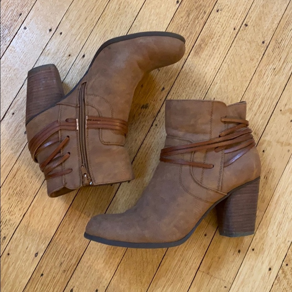 Madden Girl “Denise” brown, heeled, booties